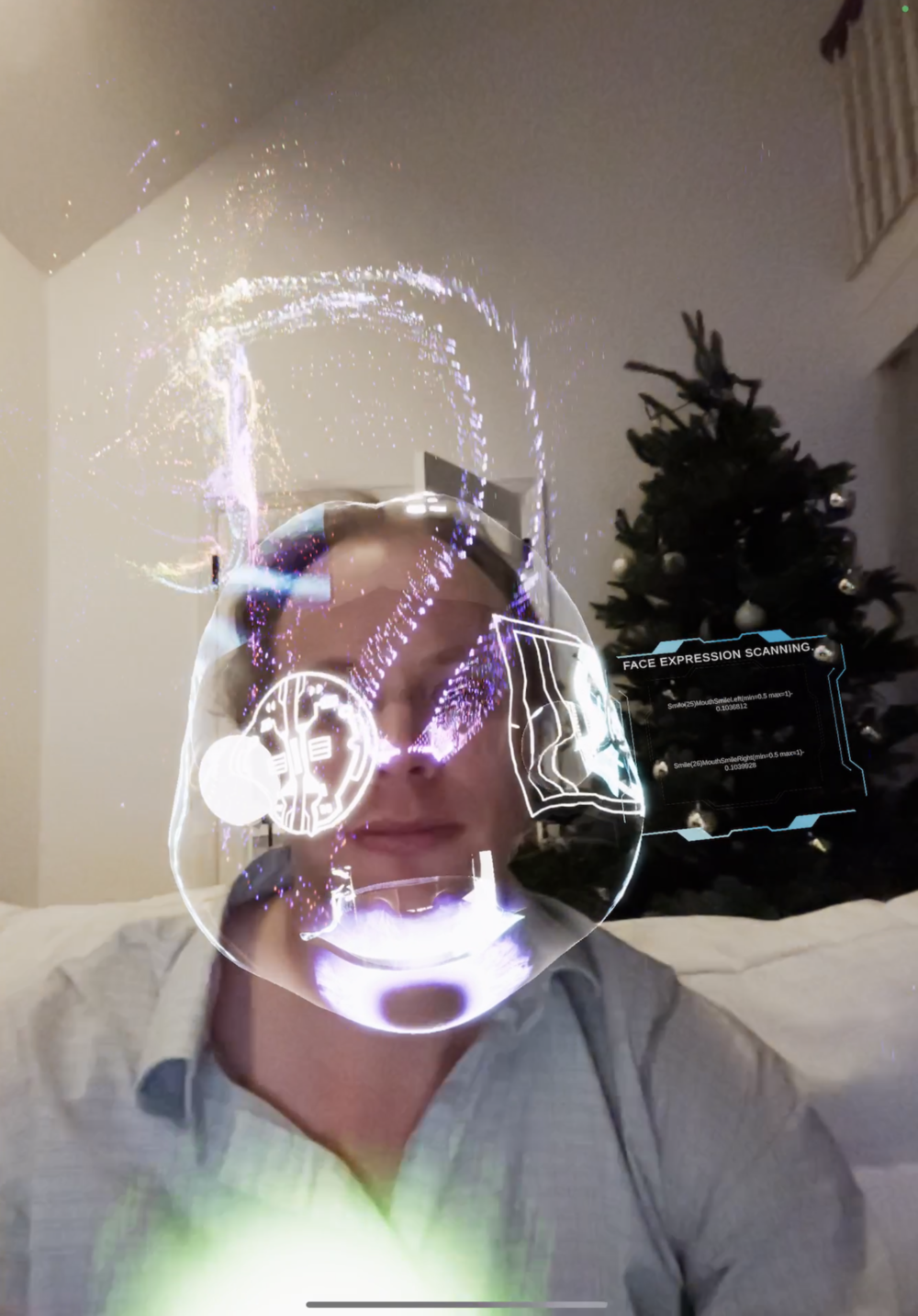 On-device face-mesh scanning reading ARKit blendshape coefficients