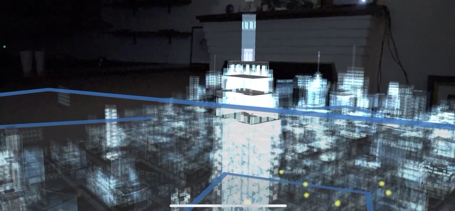 City of holograms — a generative holographic city anchored in real space, captured live on iPhone