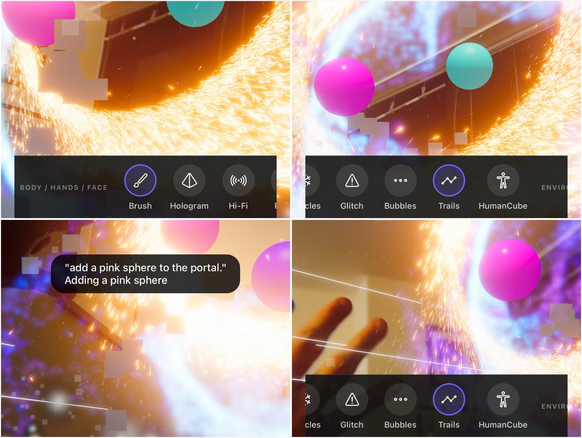 Voice composer with AR VFX and voice command overlay